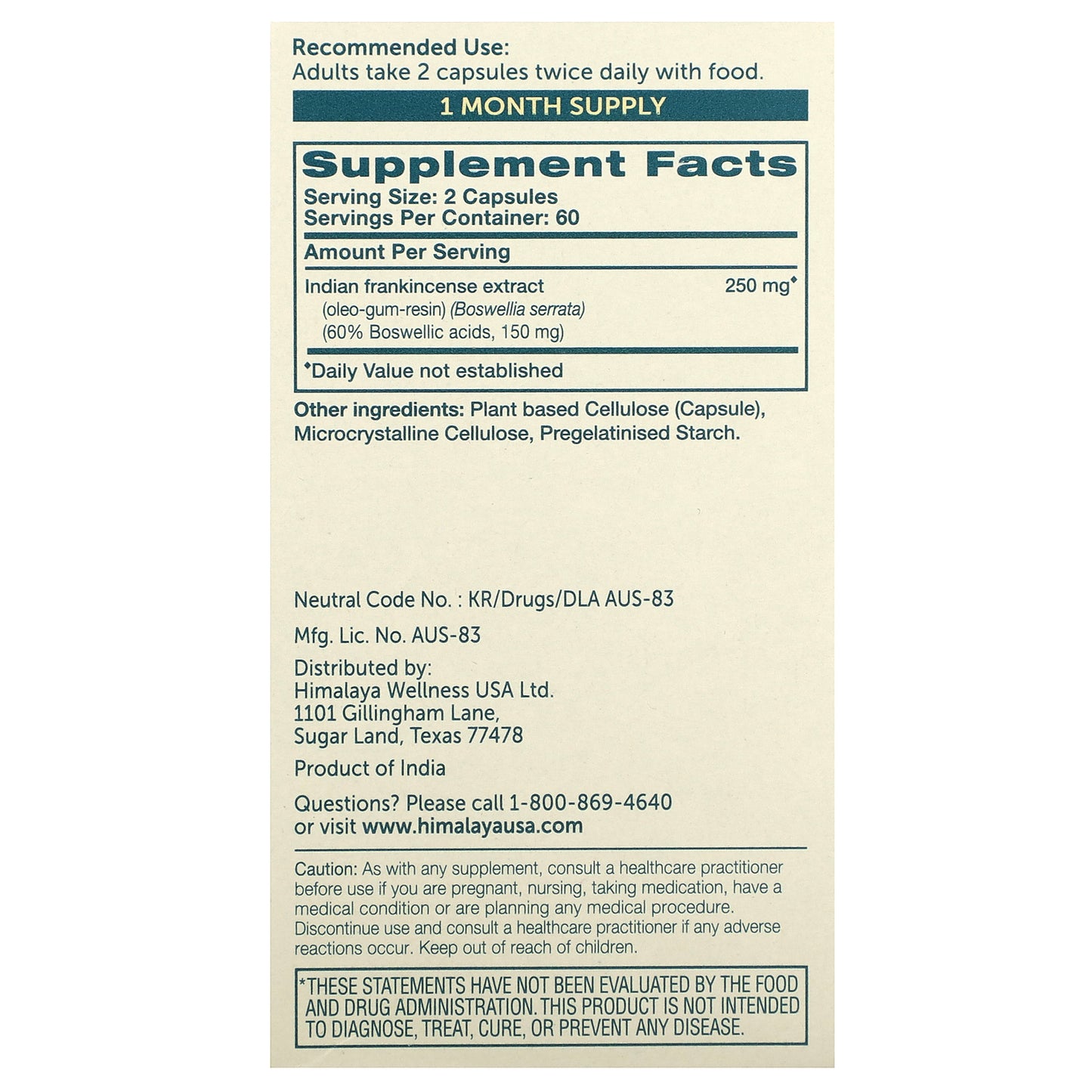 Himalaya, Boswellia, 120 Vegetarian Capsules (125 mg per Capsule)