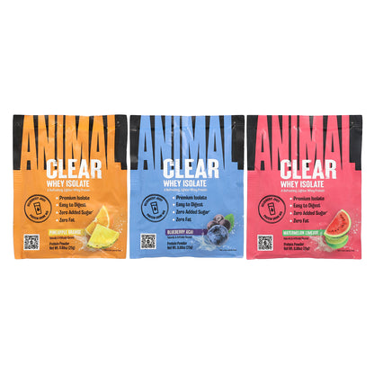 Animal, Shaker Bottle with Clear Whey Isolate Sample Packs, 4 Piece Set