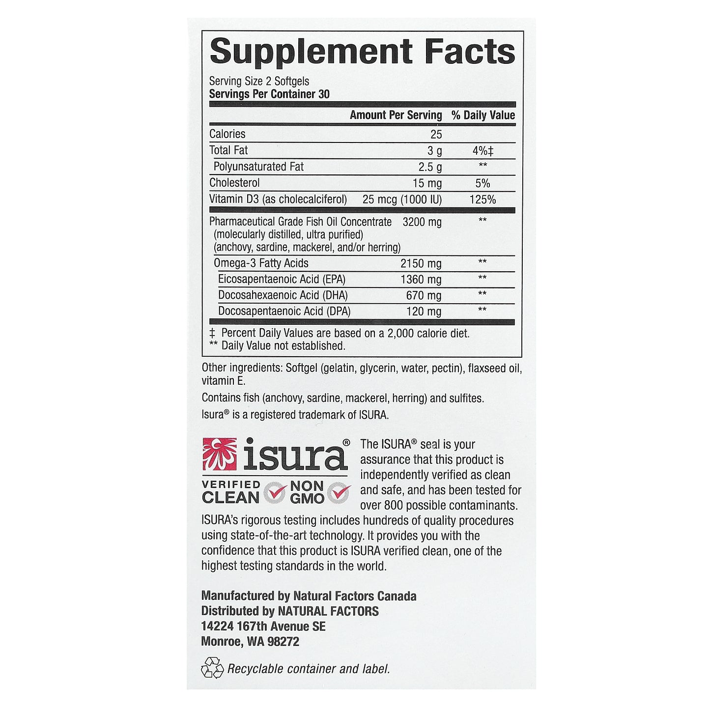 Natural Factors, RxOmega-3 Ultra Strength with Vitamin D3, 60 Softgels