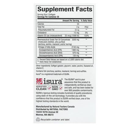 Natural Factors, RxOmega-3 Ultra Strength with Vitamin D3, 60 Softgels