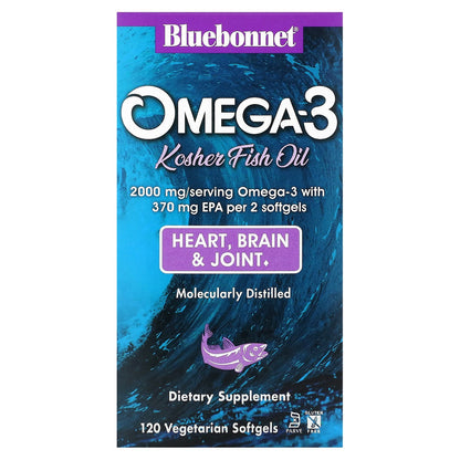 Bluebonnet Nutrition, Omega-3 Kosher Fish Oil, 2,000 mg, 120 Vegetarian Softgels (1,000 mg per Softgel)