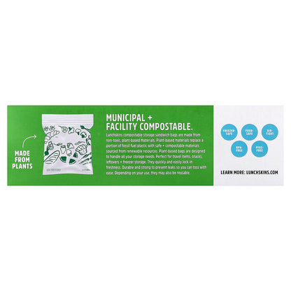 Lunchskins, Compostable Sandwich Zipper Bags, 50 Bags
