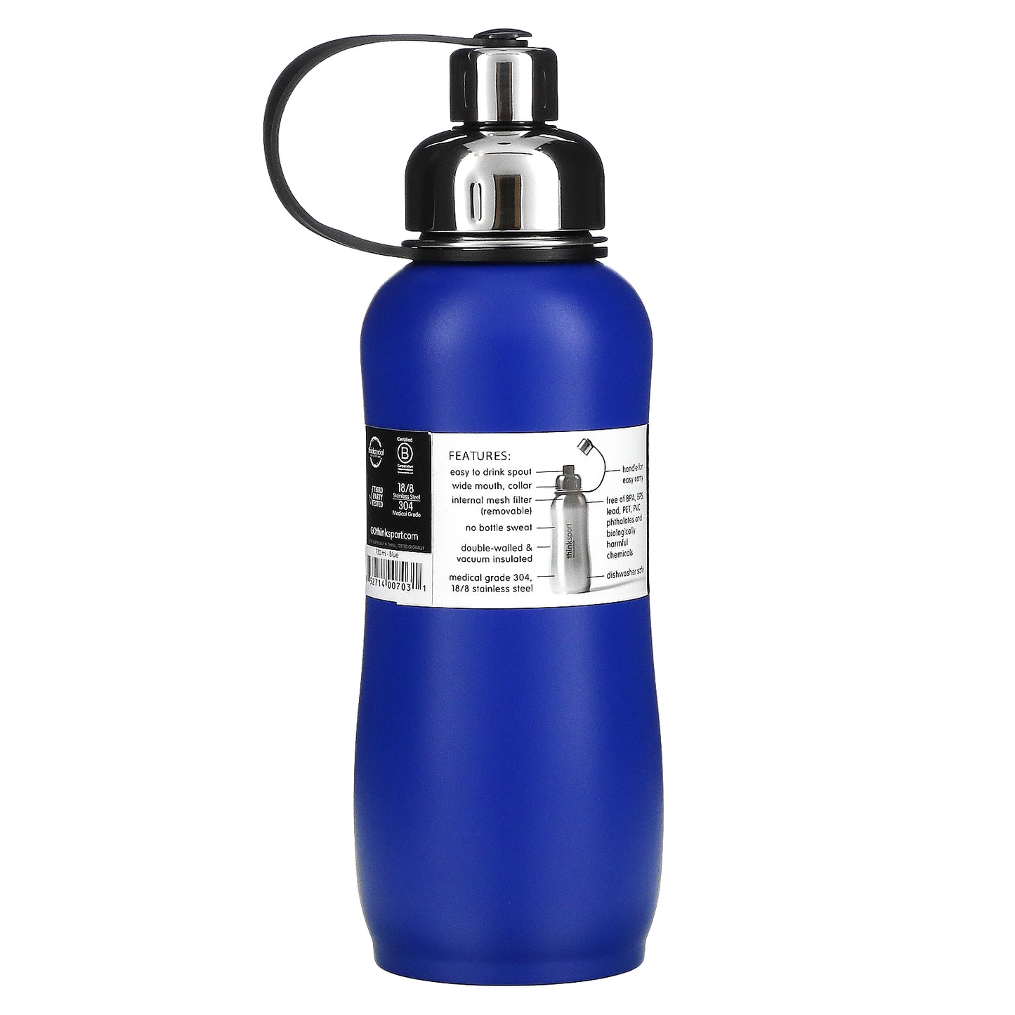 think, Thinksport, Insulated Sports Bottle, Blue, 25 oz (750 ml)