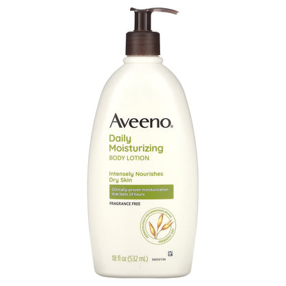 Aveeno, Daily Moisturizing Body Lotion, Fragrance Free, 18 fl oz (532 ml)