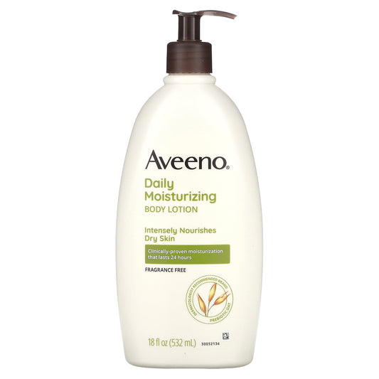 Aveeno, Daily Moisturizing Body Lotion, Fragrance Free, 18 fl oz (532 ml)