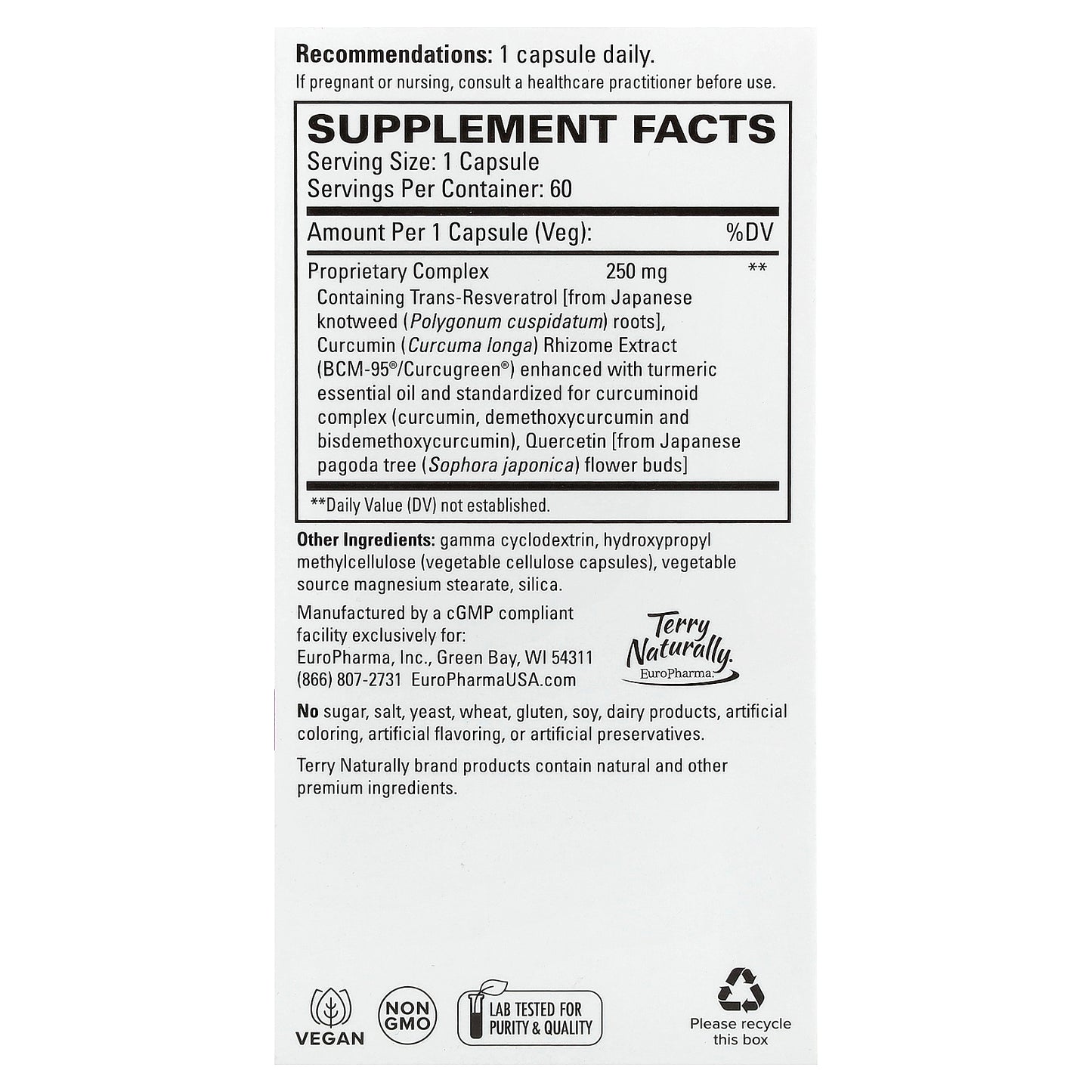 Terry Naturally, Resveratrol Complex with BCM-95® Curcumin & Quercetin, 60 Capsules