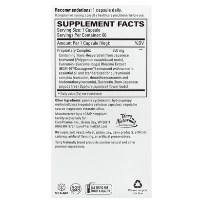 Terry Naturally, Resveratrol Complex with BCM-95® Curcumin & Quercetin, 60 Capsules