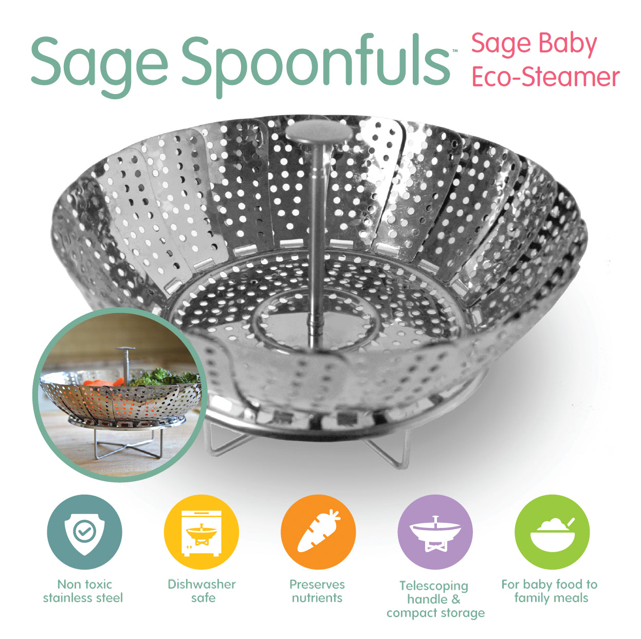 Sage Spoonfuls, Baby, Eco Steamer, 1 Count