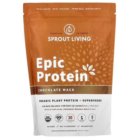 Sprout Living, Epic Protein®, Organic Plant Protein + Superfoods, Chocolate Maca, 1 lb (456 g)