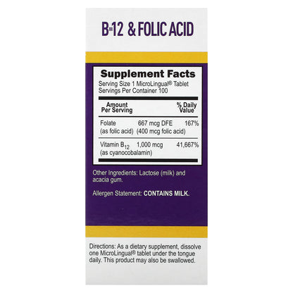 Superior Source, Cyanocobalamin B-12 & Folic Acid, 100 MicroLingual Instant Dissolve Tablets