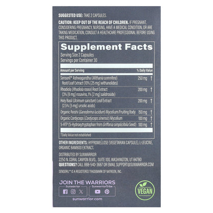 Sunwarrior, Focus & Balance, Daytime, 60 Vegan Capsules