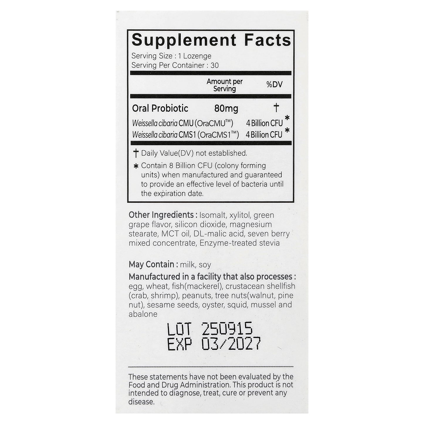 Oraticx, Teeth & Gums, Oral Probiotics, Grape, 30 Lozenges