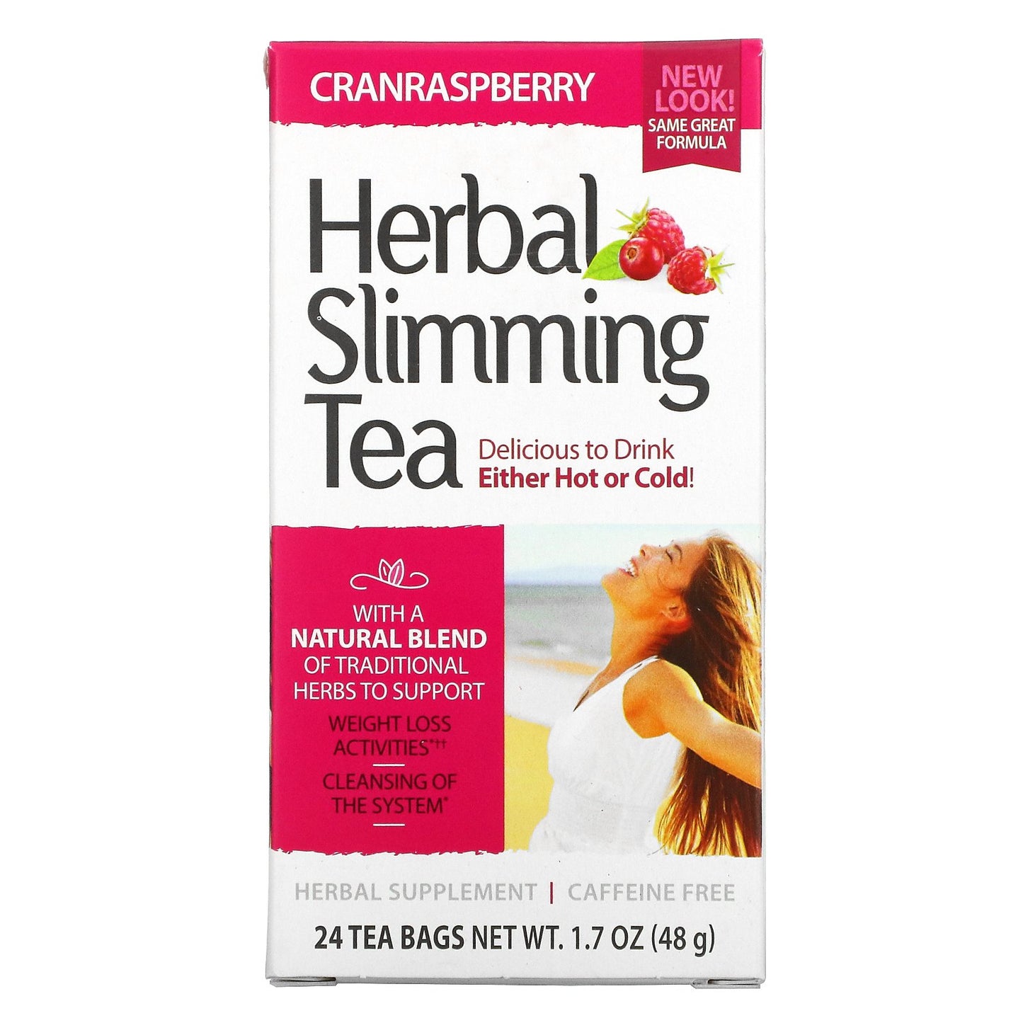 21st Century, Herbal Slimming Tea, Cranraspberry, Caffeine Free, 24 Tea Bags, 1.7 oz (48 g)