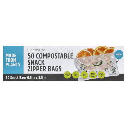 Lunchskins, Compostable Snack Zipper Bags, 50 Bags