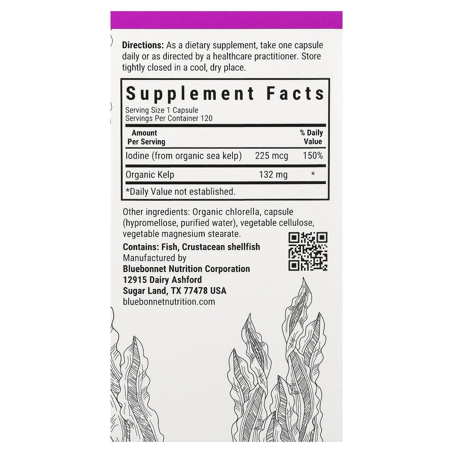 Bluebonnet Nutrition, Atlantic Sea Kelp Iodine, 225 mcg, 120 Vegetable Capsules