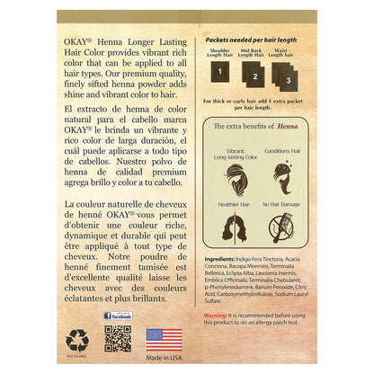 Okay Pure Naturals, Henna, Long-Lasting Hair Color, Dark Brown , 2 oz (56.7 g)