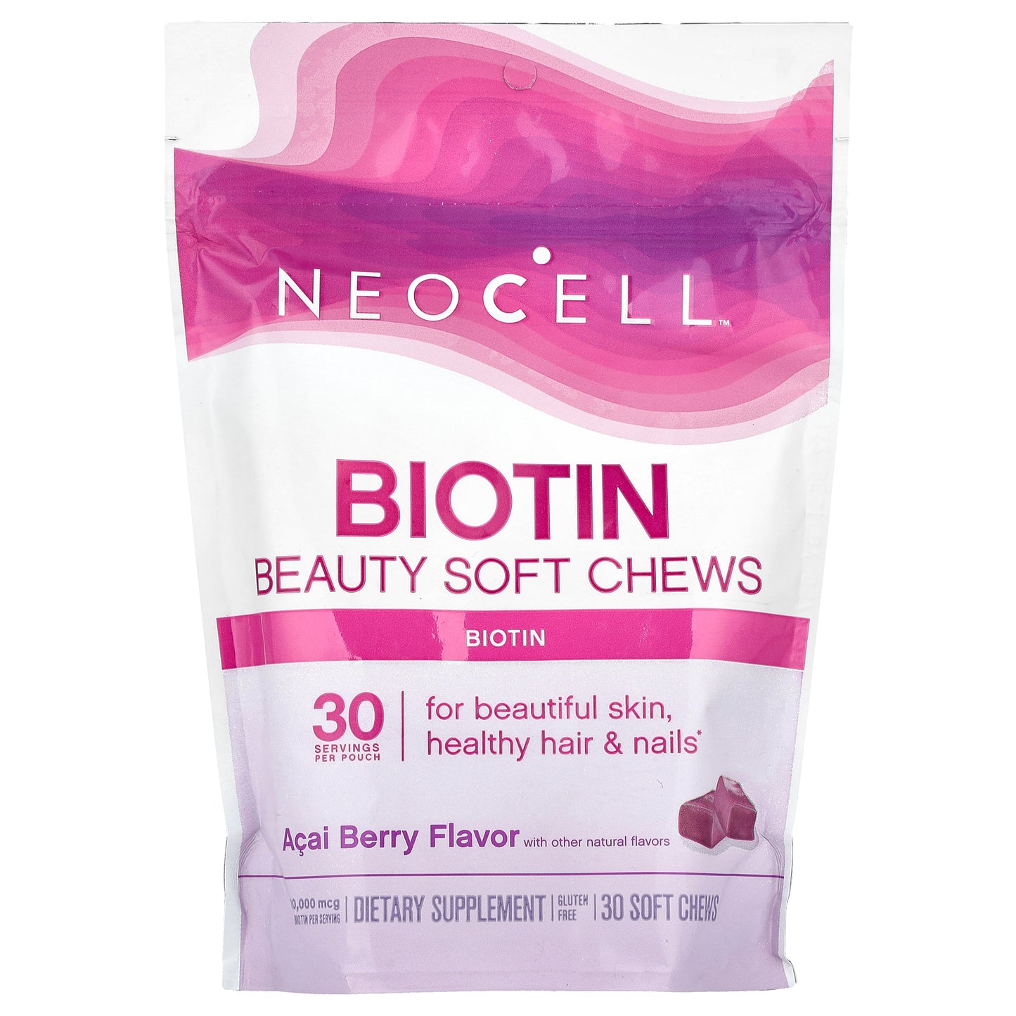 NeoCell, Biotin Beauty Soft Chews,  Acai Berry , 10,000 mcg, 30 Soft Chews