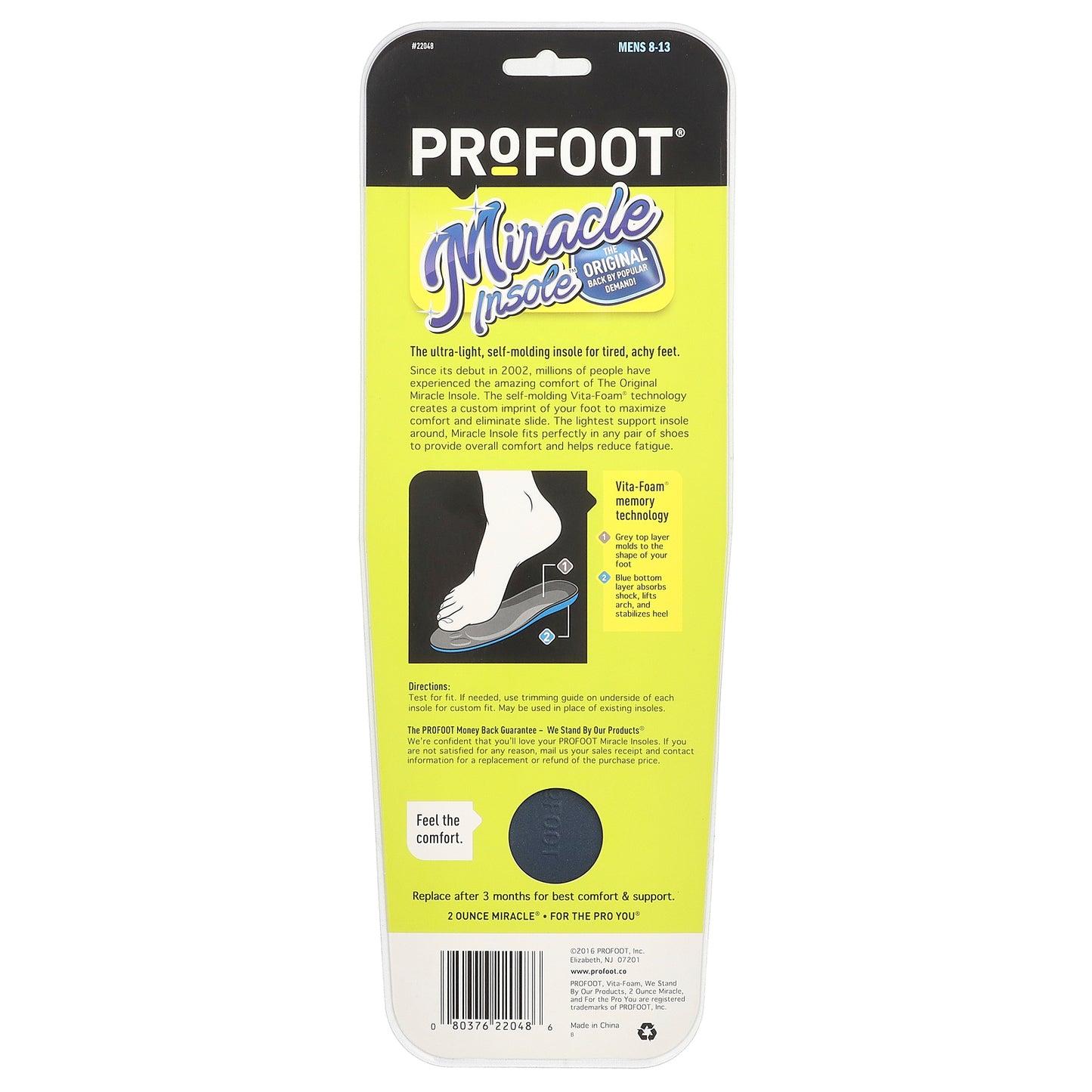 Profoot, Miracle Insole, Mens 8-13, 1 Pair