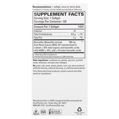 Terry Naturally, BosMed 500, Advanced Boswellia, 500 mg, 120 Softgels