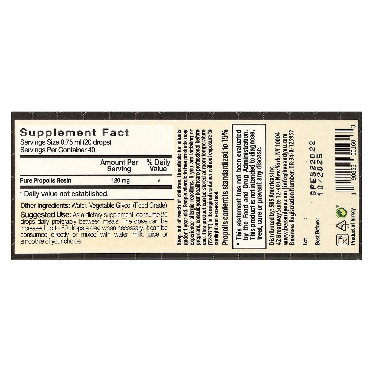 Bee & You, Propolis Water Soluble, Alcohol Free, 1 fl oz (30 ml)