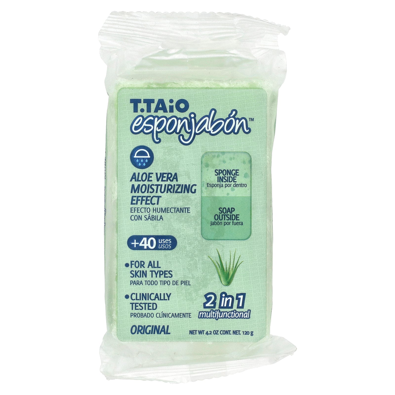 T. Taio, Soap Bar With Sponge Inside, Original Aloe Vera, 4.2 oz (120 g)