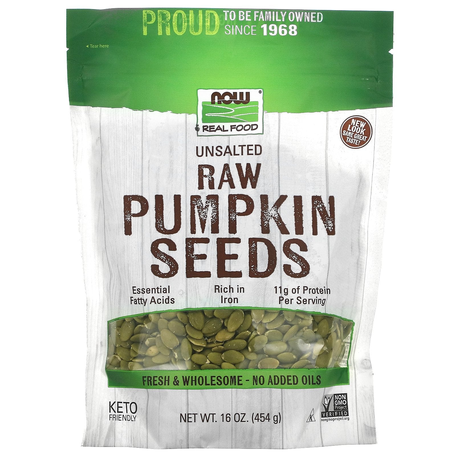 NOW Foods, Real Food, Raw Pumpkin Seeds, Unsalted, 16 oz (454 g)