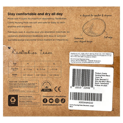 KeaBabies, Comfy Nursing Pads, Large, Neutrals, 14 Pack
