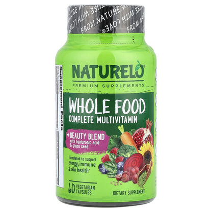 NATURELO, Whole Food Complete Multivitamin + Beauty Blend, 60 Vegetarian Capsules