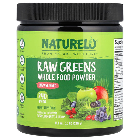 NATURELO, Raw Greens Whole Food Powder, Unsweetened, 8.5 oz (240 g)