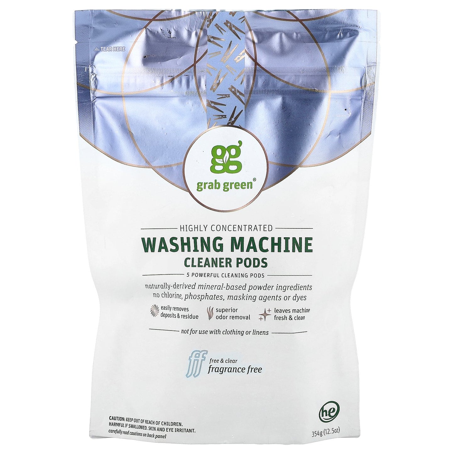Grab Green, Washing Machine Cleaner Pods, Fragrance Free, 12.5 oz (354 g)