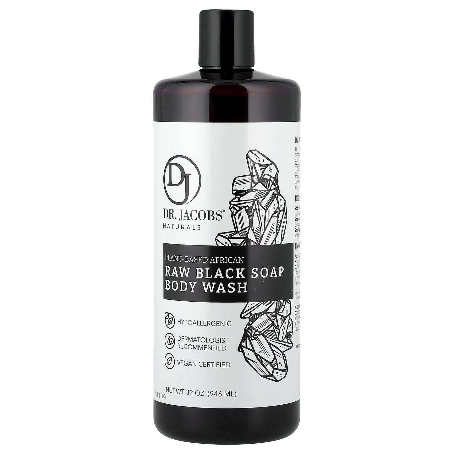 Dr. Jacobs Naturals, Plant-Based African Raw Black Soap Body Wash, 32 oz (946 ml)