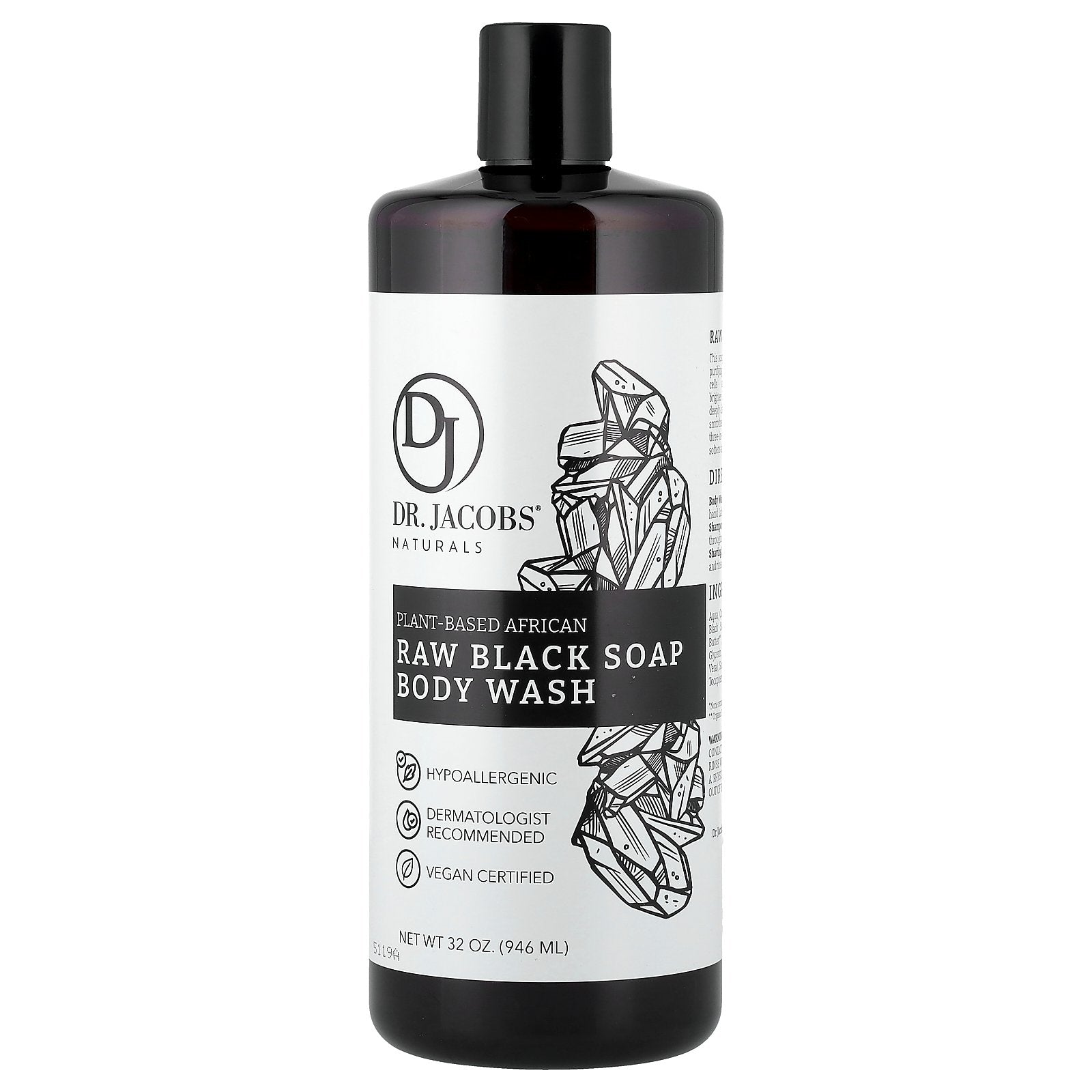 Dr. Jacobs Naturals, Plant-Based African Raw Black Soap Body Wash, 32 oz (946 ml)