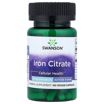 Swanson, Iron Citrate, Active Form, 25 mg, 60 Veggie Capsules