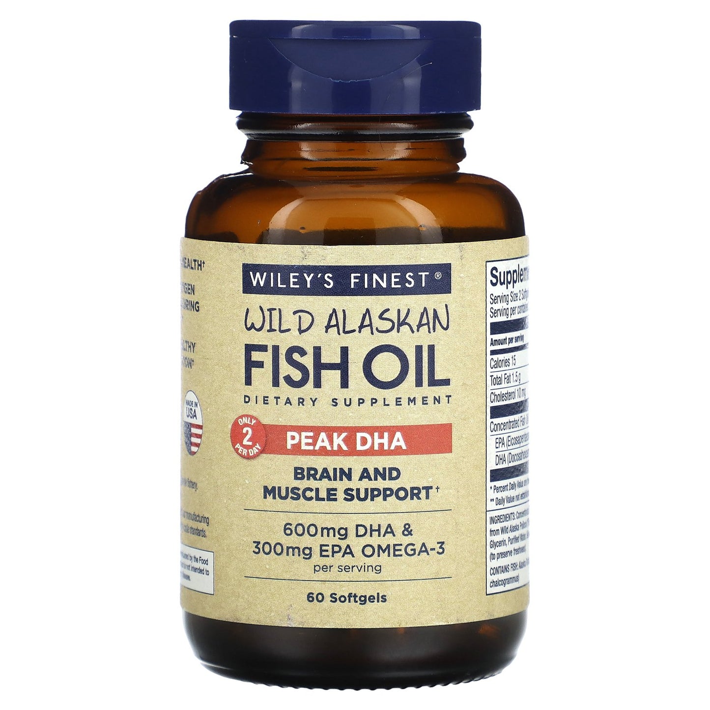 Wiley's Finest, Wild Alaskan Fish Oil, Peak DHA, 60 Softgels