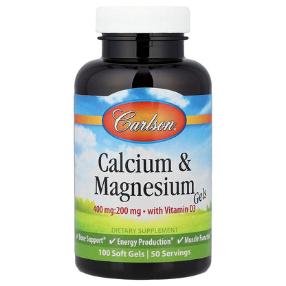 Carlson, Calcium & Magnesium Gels with Vitamin D3, 100 Soft Gels