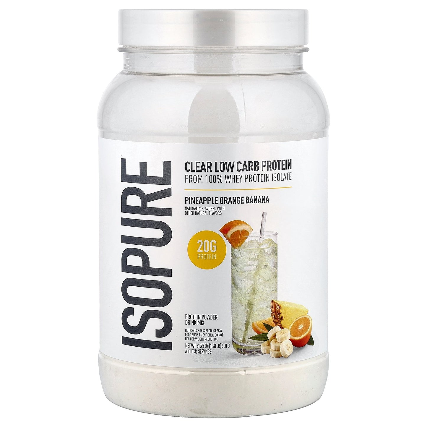 Isopure, Clear Low Carb Protein Powder,  Pineapple Orange Banana, 1.98 lb (900 g)