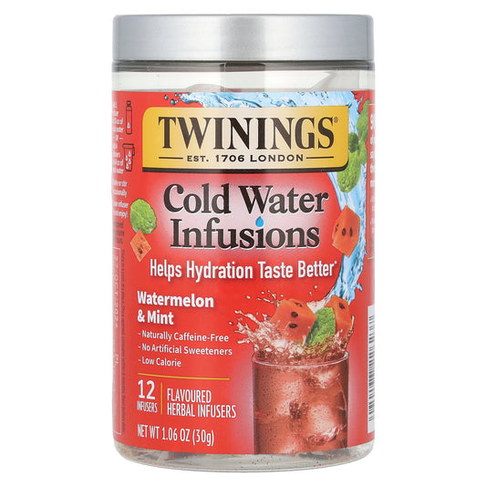 Twinings, Cold Water Infusions, Flavoured Herbal Infusers, Watermelon & Mint, 12 Infusers, 1.06 oz (30 g)