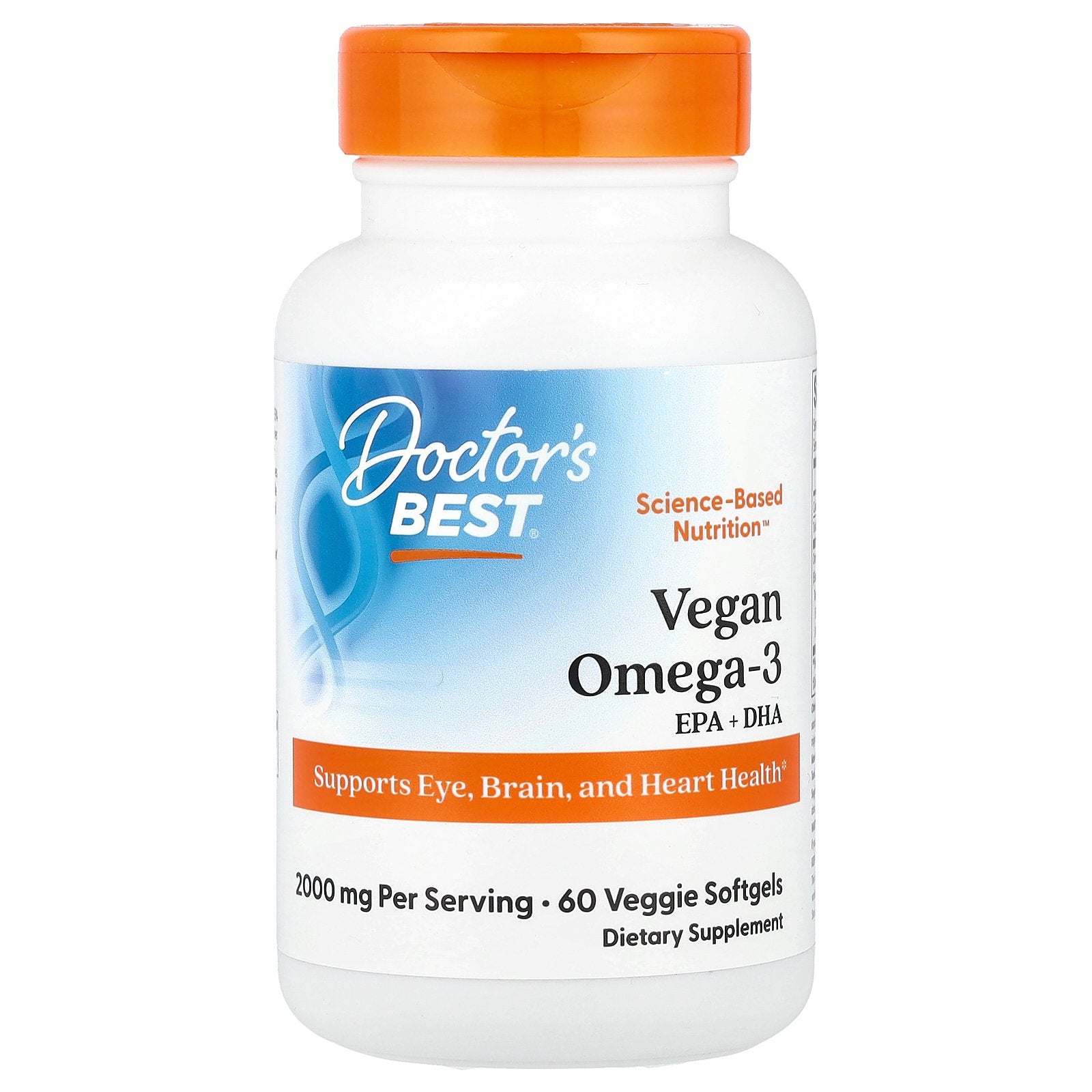 Doctor's Best, Vegan Omega-3,  EPA+DHA, 60 Veggie Softgels (1,000 mg per Softgel)