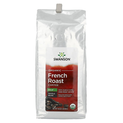 Swanson, Organic French Roast Coffee, Whole Bean, Dark Roast, Decaf, 16 oz (454 g)