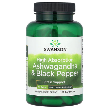 Swanson, High Absorption Ashwagandha & Black Pepper, 120 Capsules