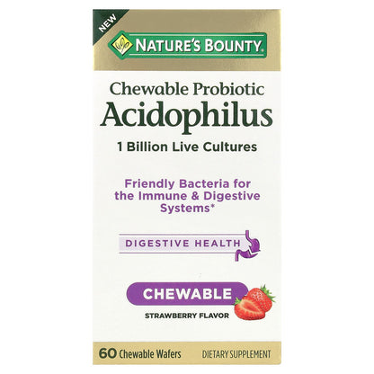 Nature's Bounty, Chewable Probiotic Acidophilus, Strawberry, 1 Billion, 60 Chewable Wafers
