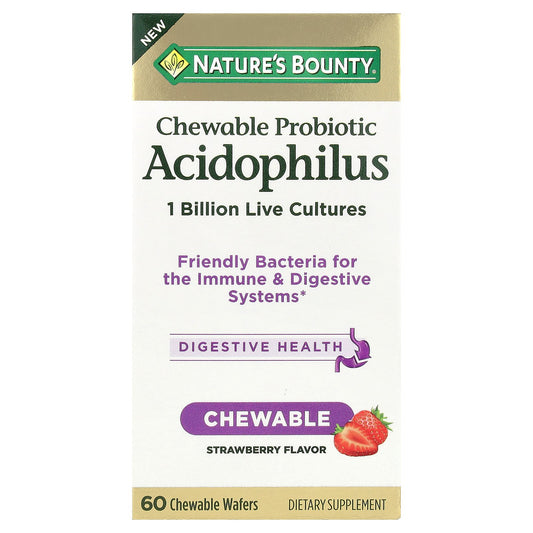 Nature's Bounty, Chewable Probiotic Acidophilus, Strawberry, 1 Billion, 60 Chewable Wafers