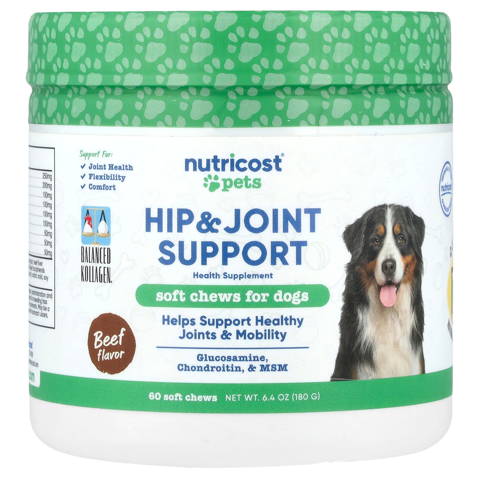 Nutricost, Pets, Hip & Joint Support, For Dogs, Beef, 60 Soft Chews, 6.4 oz (180 g)