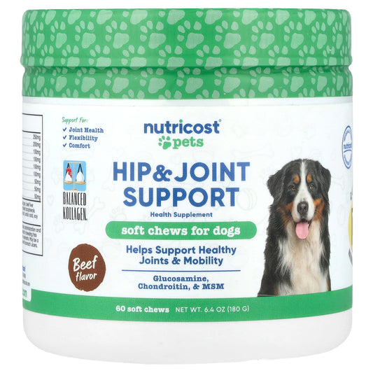 Nutricost, Pets, Hip & Joint Support, For Dogs, Beef, 60 Soft Chews, 6.4 oz (180 g)