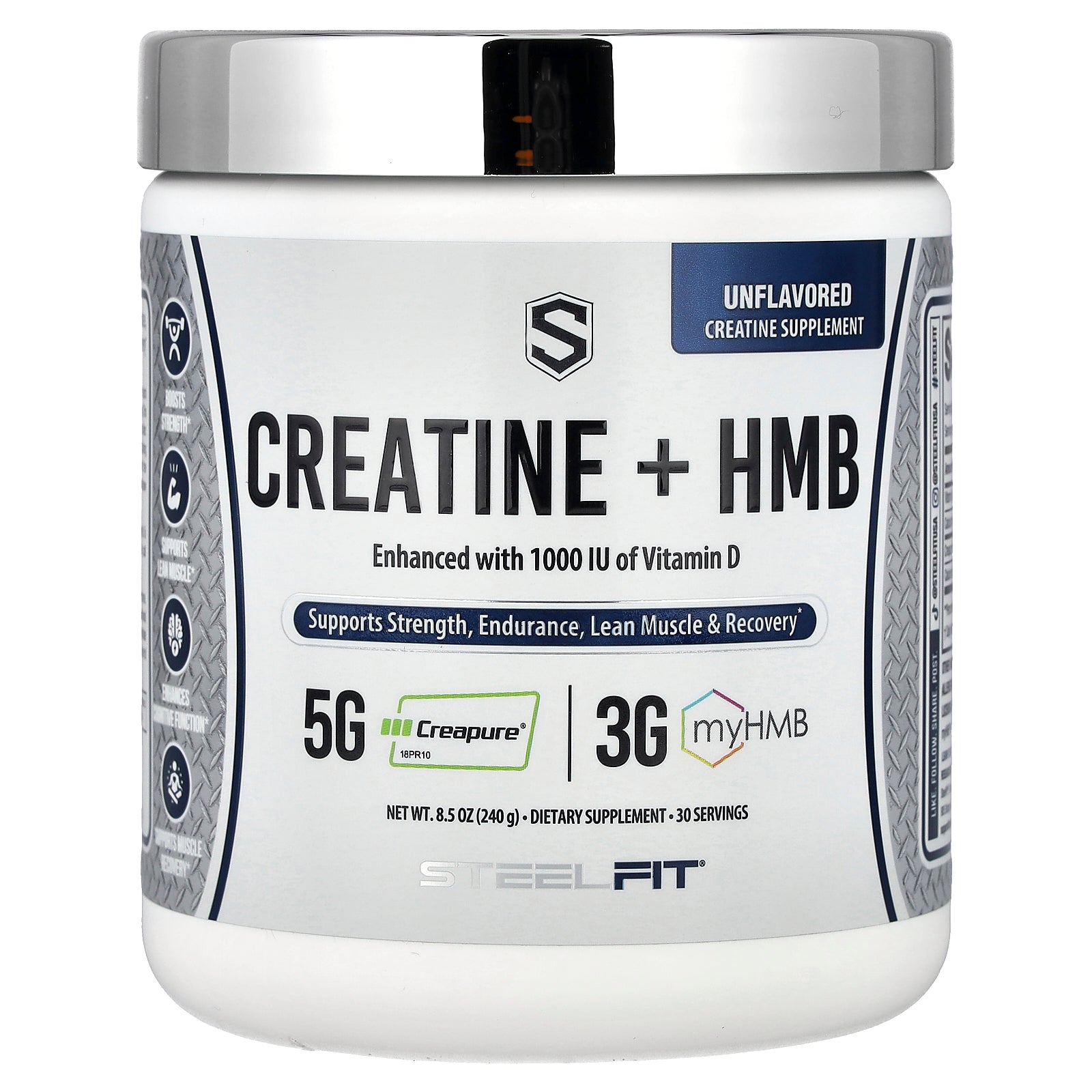 SteelFit, Creatine + HMB, Unflavored, 8.5 oz (240 g)