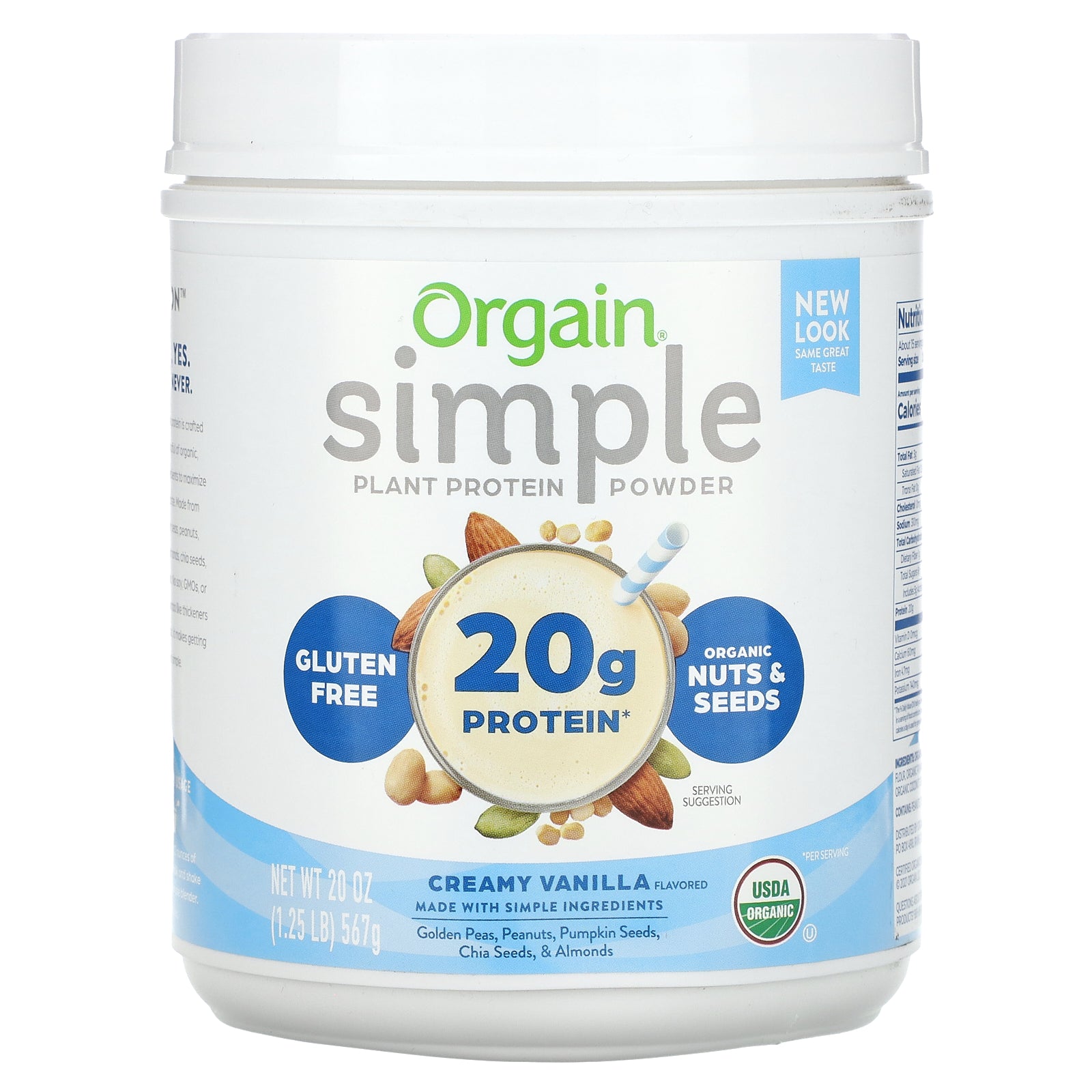 Orgain, Simple, Plant Protein Powder, Creamy Vanilla, 20 oz (567 g)