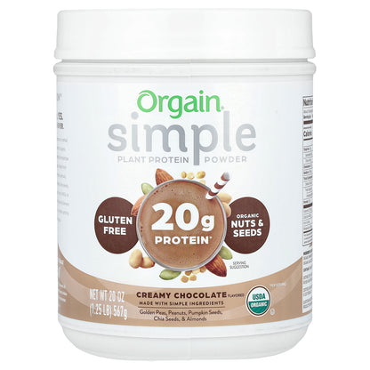 Orgain, Simple, Plant Protein Powder, Creamy Chocolate, 1.25 lb (567 g)