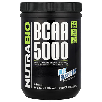 NutraBio, BCAA 5000, Blue Raspberry, 0.98 lb (444 g)