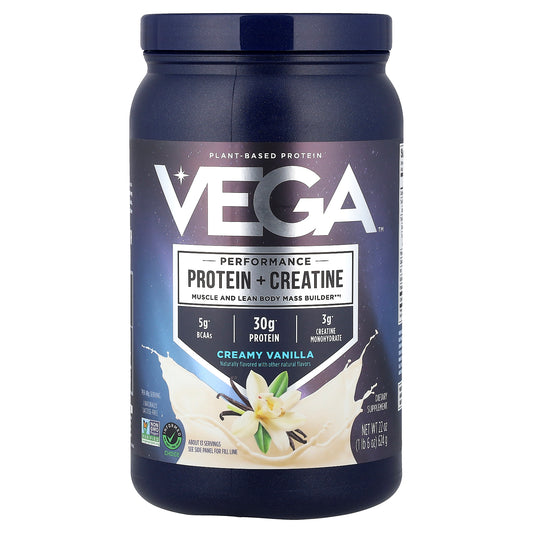 Vega, Plant-Based Performance Protein + Creatine, Creamy Vanilla , 1 lb 6 oz (624 g)