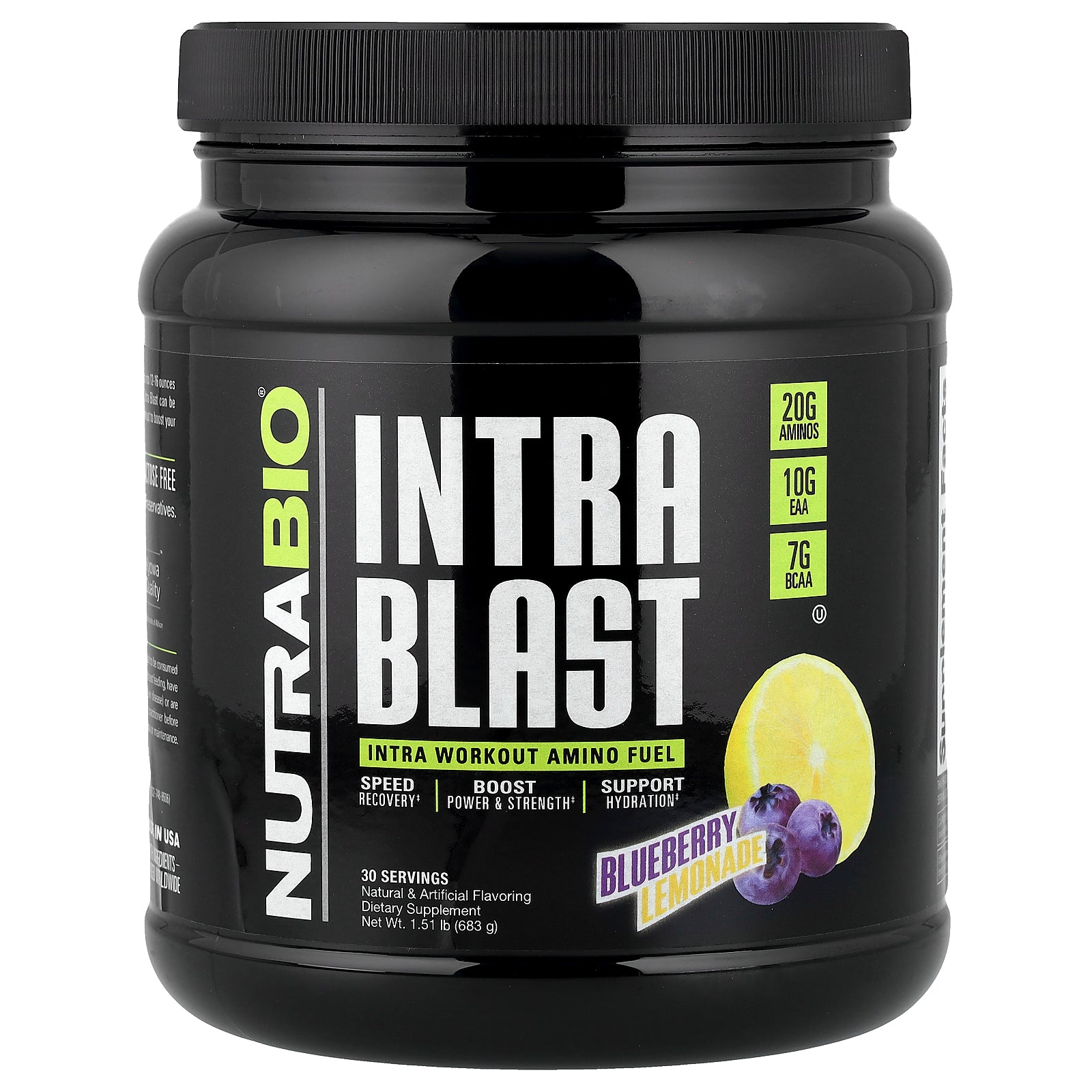 NutraBio, Intra Blast, Intra Workout Amino Fuel, Blueberry Lemonade, 1.51 lb (683 g)